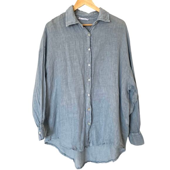 BEACHWOOD BABY The Palma 100% Linen Made in Italy Shirt Light Blue, One Size - Picture 10 of 10